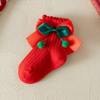 Chaussettes de Noël pour fillettes, style princesse, en coton doux, à bord festonné, décorées de dessins animés 3D, en tricot côtelé