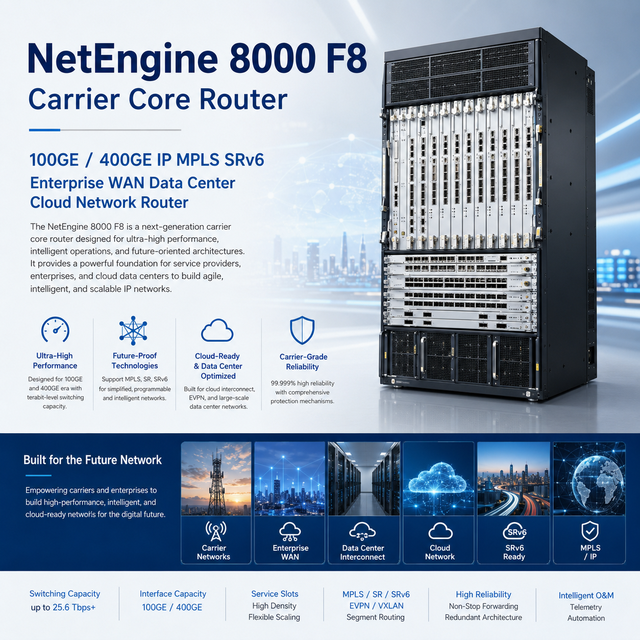 NetEngine 8000 F8 Carrier Core Router 100GE 400GE IP MPLS SRv6 Enterprise WAN Data Center Cloud Network Router