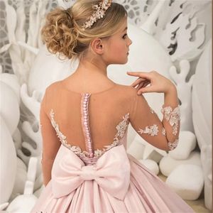 Abiti Personalizzati da Damigella per Matrimonio con Applicazioni Perle Raso con Fiocco Elegante Abito da Quinceañera Prima Comunione Ballo di Gala - Product Image 1