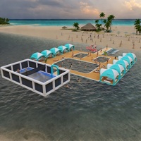 Plateforme Flottante Gonflable de Luxe avec Cabane et Système de Piscine, Solution de Repos et d'Ombre pour Plage et Resort