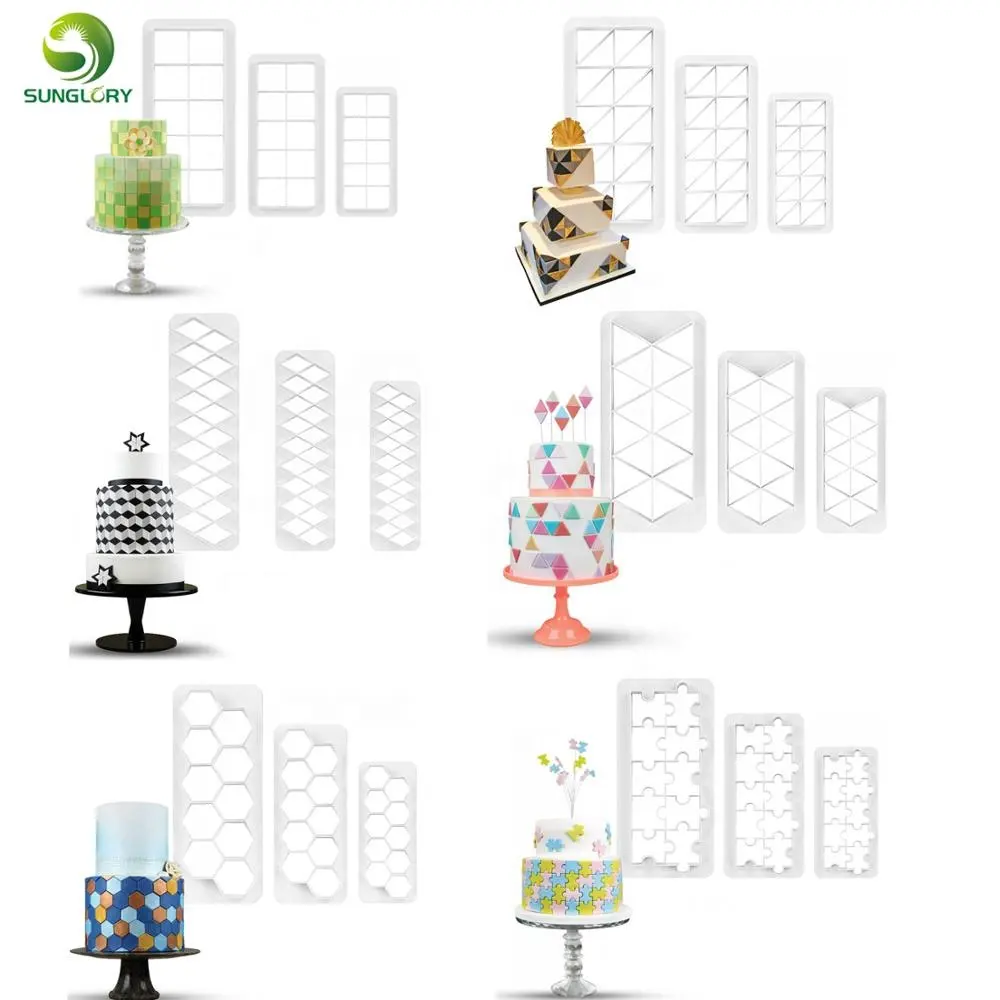 3 stks/set Geometrie Cookie Cutter Biscuit Plastic Hexagon Sugarcraft Geometrische Fondant Taart Reliëf Schimmel Taart Decoreren Gereedschappen