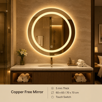 Miroir de salle de bain rond intelligent à écran tactile LED anti-buée argenté, design moderne, installation murale, modèle HX 8165
