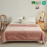 Plaid en fourrure de lapin teinte rose poussiéreuse, doux et moelleux, pour lit, canapé, textile de maison hivernal, vente en gros, bordure contrastante