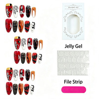 Lot de 30 faux ongles de luxe à presser, style gothique sombre, best-seller d'Halloween, avec chauves-souris noires 3D, bougies et fantômes