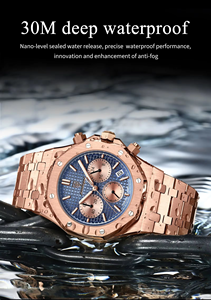 <span class=keywords><strong>Reloj</strong></span> de Cuarzo Cronógrafo POEDAGAR 926 para Hombre, 42 mm, Esfera Azul Cuadriculada, Correa de Acero Inoxidable en Oro Rosa, Resistente al Agua 30 m, Fecha, Deportivo - Product Image 4