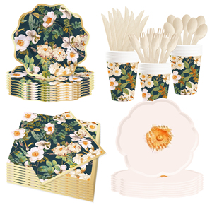 DAMAI - Juego de Platos de Papel Desechables Personalizados con Tema de Flores Blancas para Fiesta de Té de Primavera, Decoración para Fiesta de Té, Artículos para Fiesta - Product Image 5