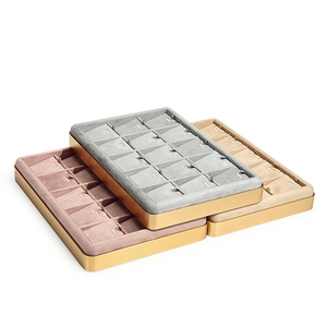 Thả Vận Chuyển 15 Tế Bào Tùy Chỉnh Cửa Hàng Vòng Cổ Khay Thẻ Hiển Thị Da Lộn Stackable Kim Loại Đồ Trang Sức Khay - Product Image 4