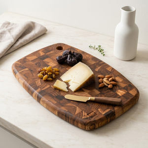 Planche à découper en bois d'acacia et corde de cuir de vachette, forme irrégulière, personnalisable, vente en gros, pour la maison et les restaurants - Product Image 1