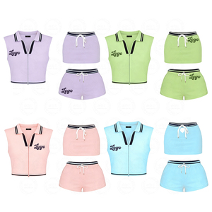 Conjunto Deportivo Y2K para <span class=keywords><strong>Mujer</strong></span> con Logotipo Personalizado, Top Polo con Falda, Ropa de Resort, Conjunto de 2 Piezas - Product Image 1