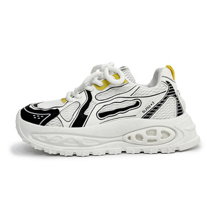 Baskets Chunky Style Tech Noir et Blanc, Respirantes en Maille, Semelle Plateforme Épaisse Antidérapante, Chaussures Sportives Décontractées - Product Image 1