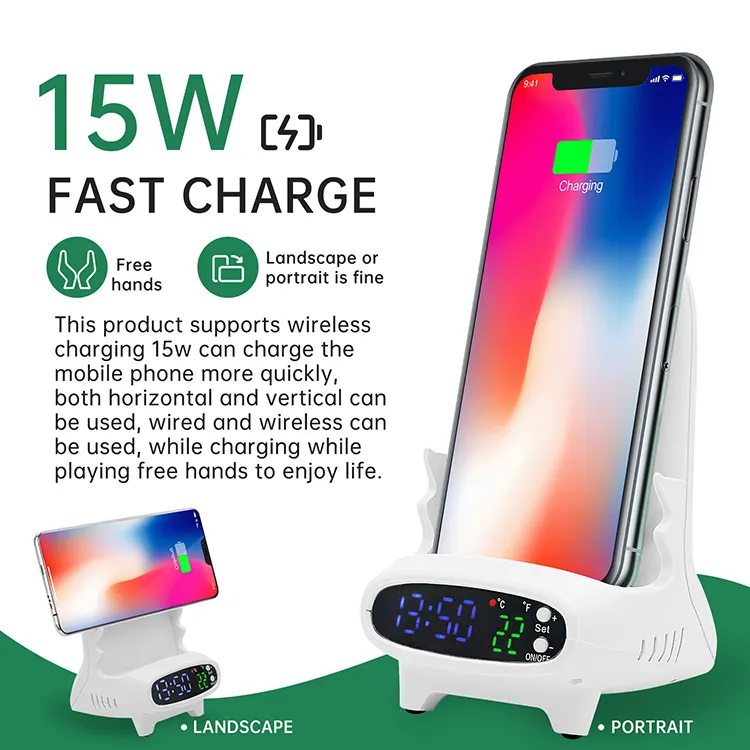 15W Fast Charging Multifunctional Desk Phone Stand Holder Wireless Charger For Iphone