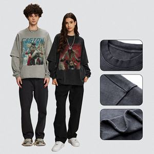 เสื้อยืดแขนยาวผู้ชายทรงโอเวอร์ไซส์ผ้าคอตตอนหนานุ่มพิมพ์ลายแบบแอซิดวอช ผลิตโดยผู้ผลิตเสื้อผ้าสตรีทแวร์สั่งทำพิเศษแบบสองชั้น - Product Image 1