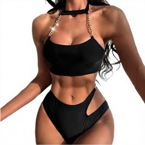 Traje de Baño Bikini Sexy de Dos Piezas con Cadena Metálica de Color Sólido, Cintura Alta, de Secado Rápido, para Mujer, PASUXI, Gran Venta - Product Image 2