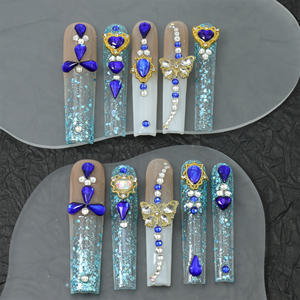 Precio de fábrica al por mayor, diseño rojo, uñas postizas hechas a mano, 10 unidades, uñas acrílicas tipo ataúd, uñas 3D personalizadas, uñas artificiales. - Product Image 1