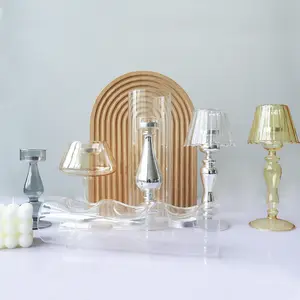 台灯烛台玻璃ins欧式简约玻璃浪漫晚餐玻璃创意摆件镀银烛台