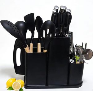 Ensemble d'ustensiles de cuisine écologiques en silicone de qualité alimentaire avec poignées en bois, 19 pièces, durables - Product Image 1