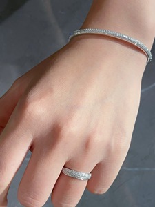 Xinfly Solid 18K <b>Gold</b> Three-Row Natural Diamond Pave <b>Bangle</b> Ring <b>Set</b> Stellar River Series AU75e FineJewelry for Women - Product Image 5