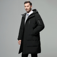 Parka longue noire à capuche pour homme, matelassée, entièrement zippée, chaude pour l'hiver, avec plusieurs poches, idéale pour un style business décontracté