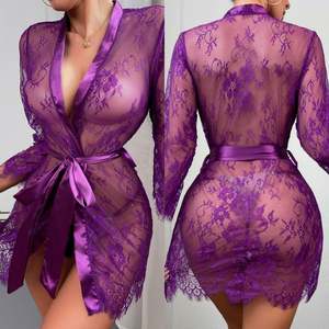 H3971 Robe de nuit légère en dentelle, peignoir d'intérieur, robe érotique européenne et américaine, lingerie sexy, pyjama de séduction, taille M - Product Image 2