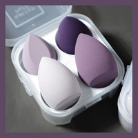 Spons Makeup Wajah PU Bebas Lateks Bentuk Tetesan Air Ungu untuk Kosmetik, dengan Desain Blush Sudut untuk Penyekat Riasan
