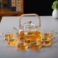 Grande théière en verre borosilicate soufflé à la main, résistante à la chaleur, transparente, personnalisée, unique, 1000 ml, avec poignée en bois