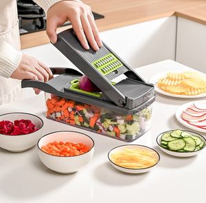 Mandoline de cuisine grise 14-en-1 Etable Slicer Mini Dicer Chopper Cutter pour fruits Etable pour salade d'oignons et de pommes de terre Etable Chopper - Product Image 2