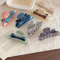 Pince à cheveux vintage en acétate à pois avec nœud, texture marbrée, élégante, style requin, pour femme, accessoire pour chignon arrière, style OL