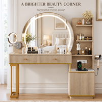 Commode en bois de luxe moderne avec miroir LED, meuble de maquillage pour chambre à coucher, armoire de rangement, station de charge, personnalisable OEM pour appartement