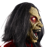 Masque en latex de sorcière zombie aux yeux rouges brillants, longue perruque noire, masque intégral effrayant, costume de fête d'Halloween, cosplay, maison hantée