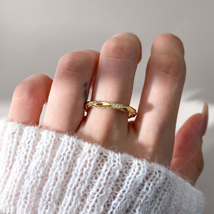18K Gold Plated Twisted Open Cuff <b>Ring</b> Paved Small Cubic Zirconia Adjustable Band <b>Statement</b> <b>Ring</b> for Women Jewelry - Product Image 2