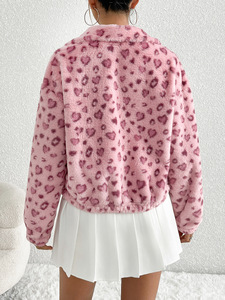 <span class=keywords><strong>Manteau</strong></span> de mode de printemps pour femmes avec motif léopard en forme de coeur fermeture éclair col rabattu en <span class=keywords><strong>peluche</strong></span> coton remplissage nouveau Style respirant - Product Image 2
