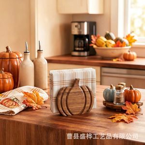Wooden Pumpkin Tissue Holder Brown Solid Wood <b>Desktop</b> Napkin <b>Stand</b> Autumn Decor Party Use - Product Image 4