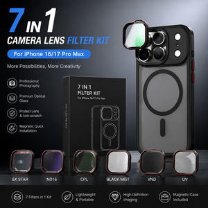 Kit de 7 filtres pour objectif d'appareil photo pour iPhone 16/17 <span class=keywords><strong>Pro</strong></span> Max, filtres photo ND UV <span class=keywords><strong>Black</strong></span> <span class=keywords><strong>Mist</strong></span> Star Light Blue Streak - Product Image 1