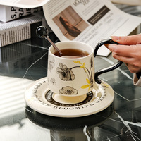 Ensemble tasse et soucoupe à café en porcelaine vintage, motif floral, style moderne de luxe léger, écologique, passe au lave-vaisselle, capacité 260 ml