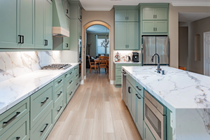 خزائن مطبخ خشبية كلاسيكية حديثة على طراز بيت ريفي ورنيش بشاكر أخضر فاتح أكريليك خشب رقائقي وحدات مطبخ مورد - Product Image 2