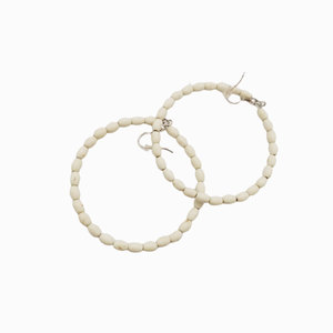 Ivory White <b>Beaded</b> <b>Large</b> Hoop Earrings Geometric Round Shape Vacation Beach Accessories - Product Image 5