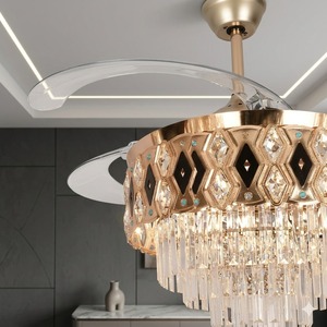 Luxury LED <b>Ceiling</b> <b>Fan</b> <b>with</b> Crystal Chandelier Retractable Blades <b>Remote</b> Control Silent Motor Gold Finish Home Decor - Product Image 2