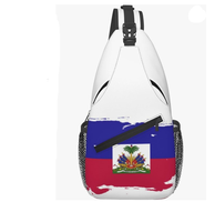 Sac bandoulière personnalisé de haute qualité avec drapeau d'Haïti, logo personnalisé, sac de poitrine, sac à dos bandoulière, sac de voyage