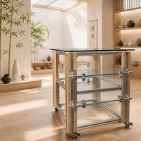 Étagère de présentation en profilé aluminium, sur pied, à trois niveaux, avec roulettes mobiles, pour rangement de salon et table de rangement