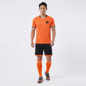 Men's Orange Soccer Jersey Set Short Sleeve V-neck Black Shorts <b>Socks</b> Moisture Wicking Quick Dry Football Uniform Regular Fit - Product Image 1