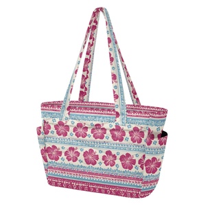 Sac fourre-tout rétro bohème durable pour femme, motif fleur d'hibiscus, personnalisé, matelassé en polyester, avec longue anse et fermeture éclair - Product Image 2
