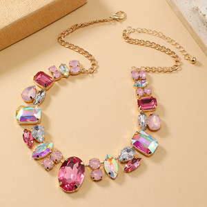 Collier ras du cou tendance pour femme, style français, avec chaîne colorée en cristal, breloques en pierres assorties CZ et strass épais - Product Image 2