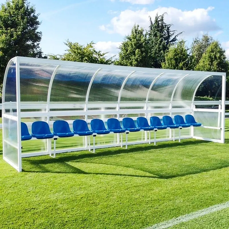 Shatter Bewijzen Draagbare Aluminium Team Onderdak Met Kuipstoelen, Mobiele Voetbal Dugout Speler Bench