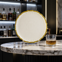 Assiette de luxe en verre transparent irrégulier, bord perlé or ou argent peint à la main, 33 cm, idéale pour les fêtes, qualité alimentaire