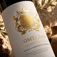 Étiquette de bouteille de vin personnalisée avec logo, dorure à chaud UV, gaufrage, vinyle imperméable de qualité supérieure, luxe personnalisé