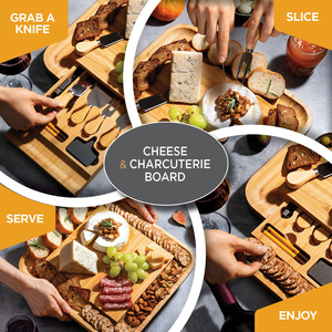 Tabla de Quesos de Bambú y Juego de Cuchillos, Tabla de Cortar Grande de Bambú para <span class=keywords><strong>Delicatessen</strong></span> y Embutidos, <span class=keywords><strong>Regalo</strong></span> Ideal para Inauguración de Casa - Product Image 5
