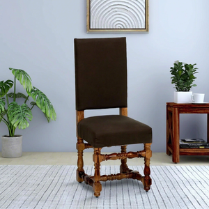Fauteuil d'appoint élégant en bois sculpté avec assise et dossier rembourrés, pieds tournés et traverses décoratives, style classique vintage - Product Image 1