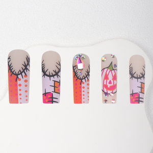 Ingrosso 24 Pezzi Unghie Finte di Halloween Divertenti a Forma di Zucca Stile Graffiti con Diamanti, Unghie Francesi Indossabili, Unghie Finte per un Look Atmosferico - Product Image 3