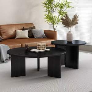 Solid Wood <b>Round</b> Coffee <b>Table</b> Walnut Color Minimalist Modern Design <b>Small</b> Apartment Use - Product Image 4