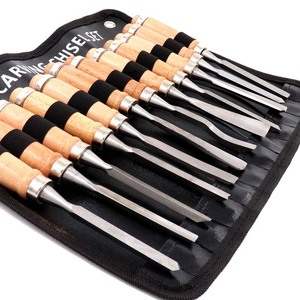 12Pcs Woodworking Carving Chisel Set Metric Round Shank Straight Tip Carpentry Tools - Product Image 3